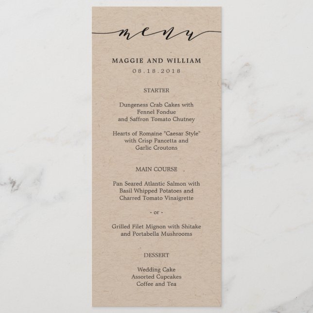 Carte de menu Script Kraft (Devant)