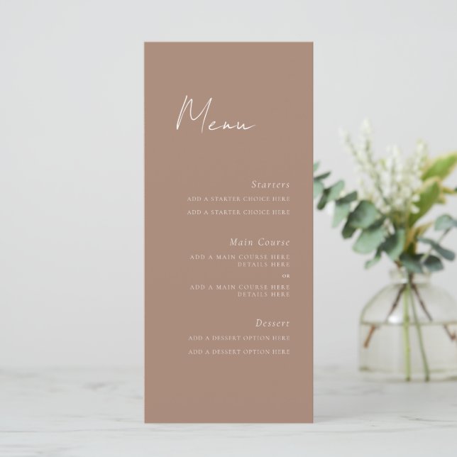 Carte de menu Script minimal (Debout devant)