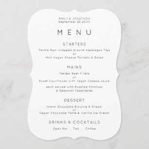 Carte de menu Simple Black White ou Any Color Mari