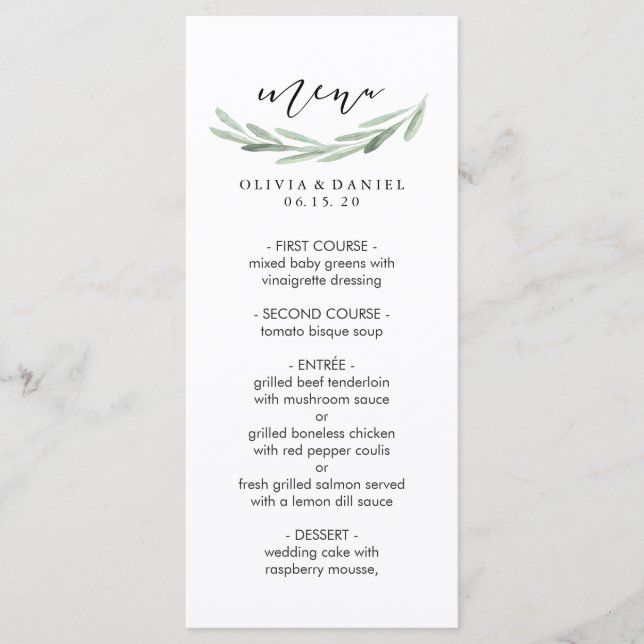 Carte de menu simple Mariage Rustic Green Olive Br (Devant)