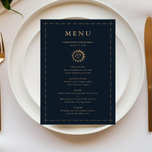 Carte de menu Soleil céleste et Lune Marine Gold