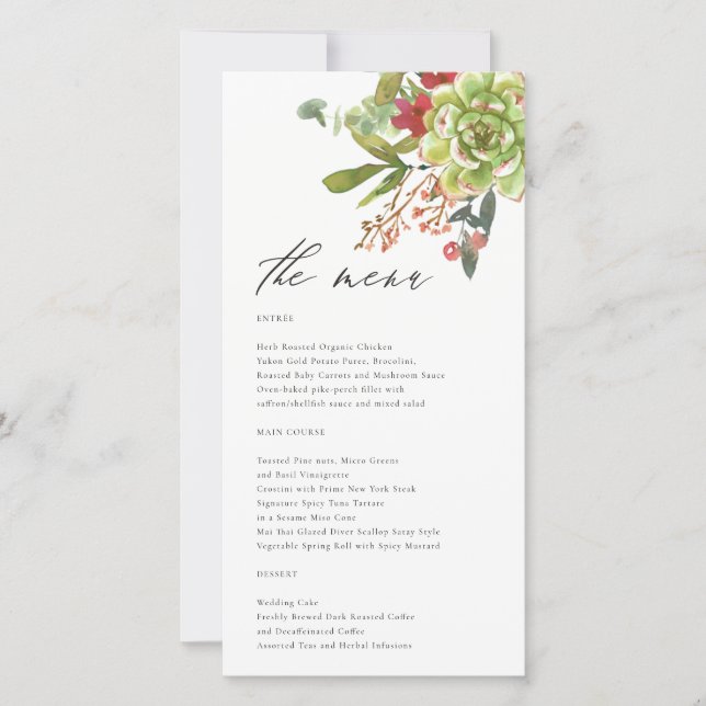Carte de menu Succulent Cactus Mariage Floral Roug (Devant)