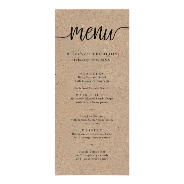Carte de menu Tall Script Rustique Kraft (Devant)