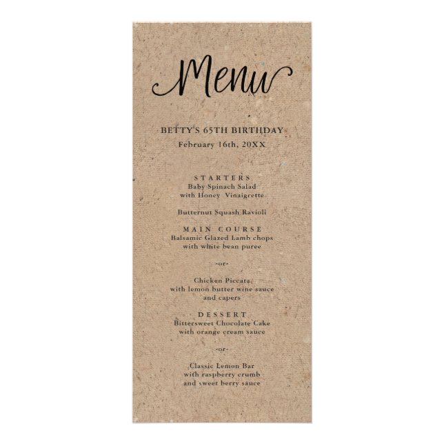 Carte de menu Tall Script Rustique Kraft (Devant)