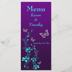 Carte de menu Turquoise à papillon  Floral Mariage