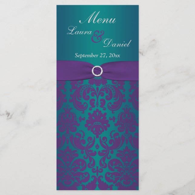 Carte de menu Turquoise Mariage, RIBBON Prple IMPR (Devant)