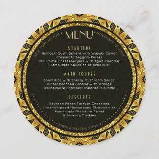 Carte de menu V1 Tribal Deco Gold Round Mariage