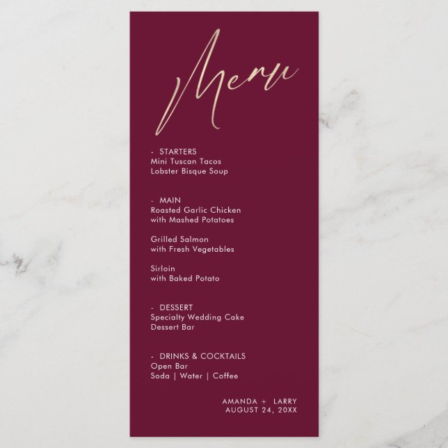 Carte de menu Vin et Mariage d'or simple et modern (Devant)