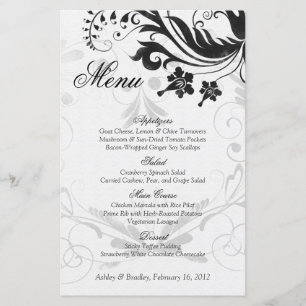 Carte de menu Vintage Floral noir et blanc Mariage