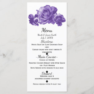 Carte de menu Vintage Rose Mariage Aquarelle viole