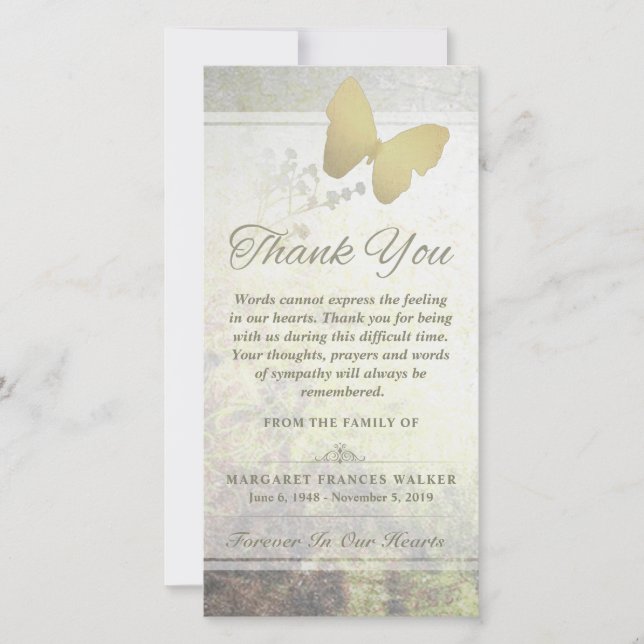 Carte de Merci aux papillons d'or (Devant)