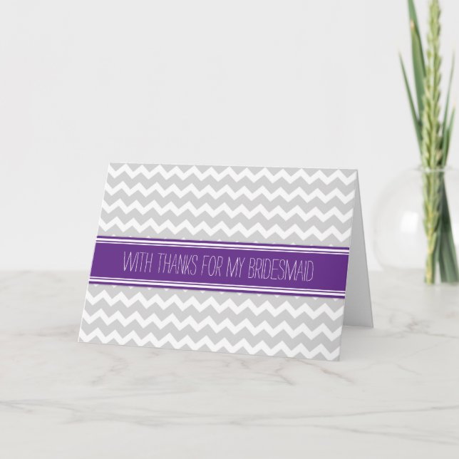 Carte de Merci Bridesmaid violet gris Chevron (Devant)