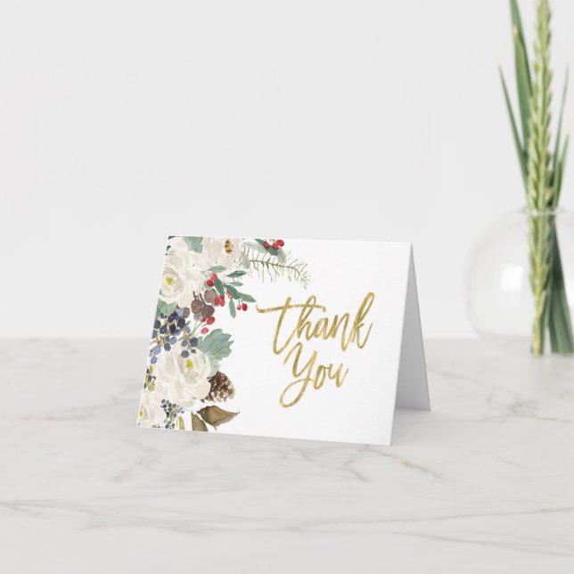 Carte de MerciYou pliée Floral de Noël (Devant)