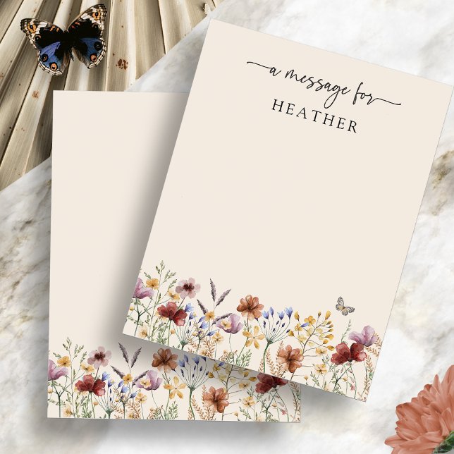 Carte de message Boho Fleur sauvage Baby shower (Watercolor Boho Wildflowers Baby Shower Message Card with Butterfly by Painted Paperie
)