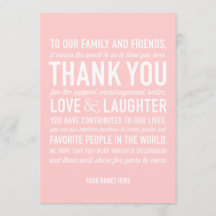 Carte de message de Merci de réception de mariage