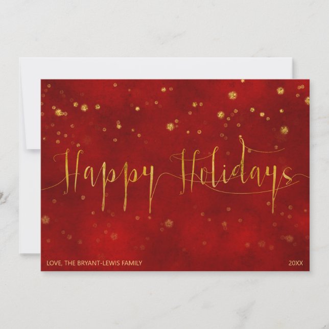 CARTE DE MESSAGE DE VACANCES | Script Red Gold Fau (Devant)