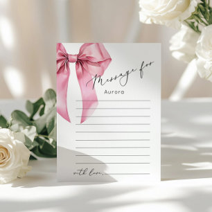 Carte de message élégante à ruban rose pour capsul