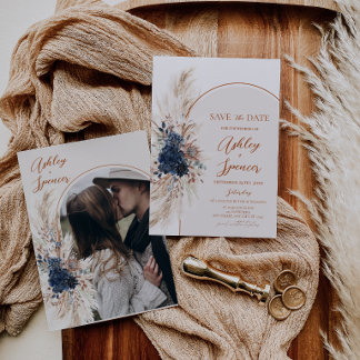 Carte de mise à jour de date de mariage Bohème ble