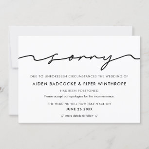 Carte de mise à jour de mariage désolé manuscrite 