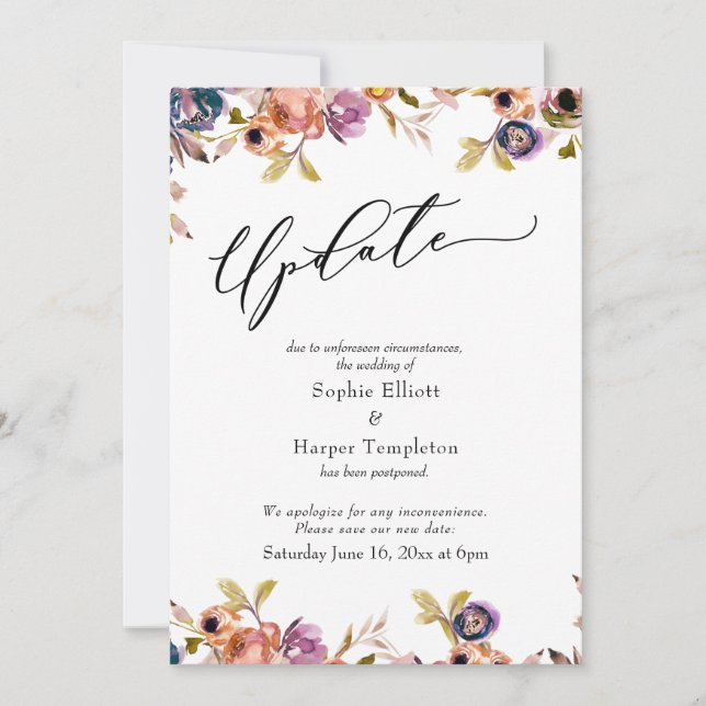 Carte de mise à jour de mariage élégante et floral (Devant)