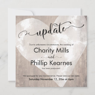 Carte de mise à jour du Mariage reportée Heart on