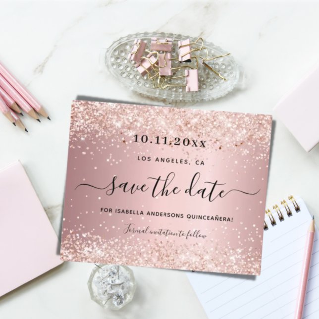 Carte de mise en garde Quinceanera rose poudré mét (Créateur téléchargé)