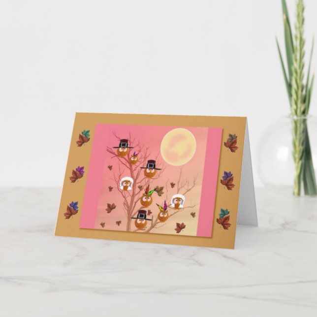Carte de modèle de hiboux de thanksgiving (Devant)