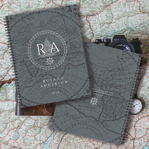 Carte de monogramme de corde nautique grise