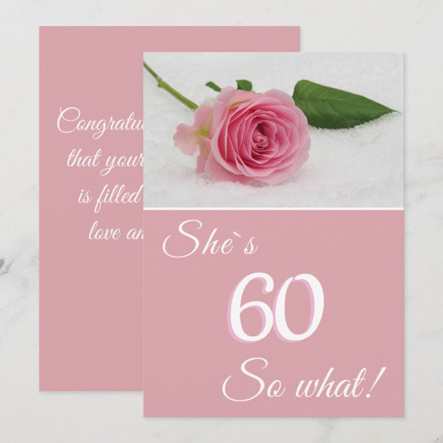 Carte de motivation pour ses 60 ans avec rose rose (Devant / Derrière)