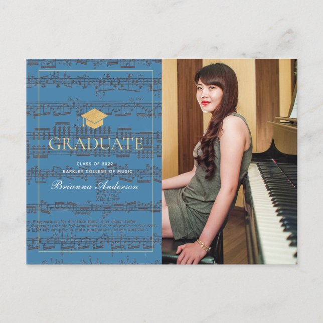 Carte de Musique Annonce de Diplôme en Bleu avec P (Devant)