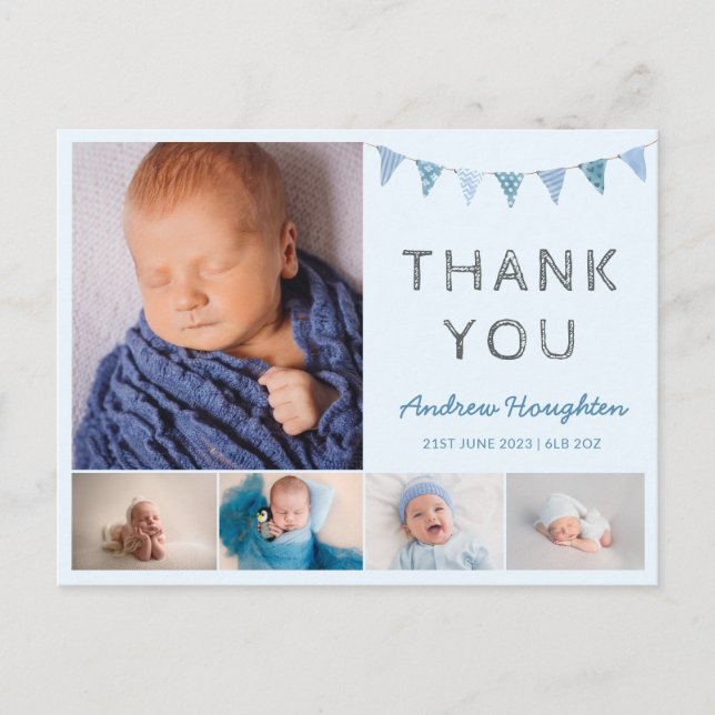 Carte de naissance bébé garçon bleu photo (Devant)