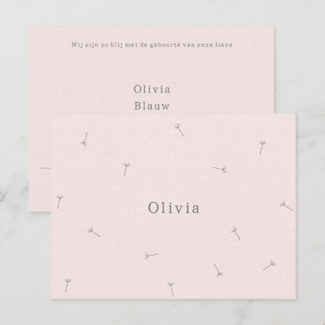 Carte de naissance Bébé Neutre Dessin au trait Fle (Devant / Derrière)