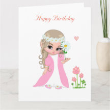 Carte de naissance Fée Fille Mignonne avec Fleur