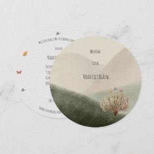 Carte de naissance (ronde) - Collines et Papillons