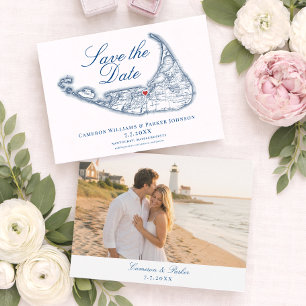 Carte de Nantucket Élégant Mariage Bleu Nuit