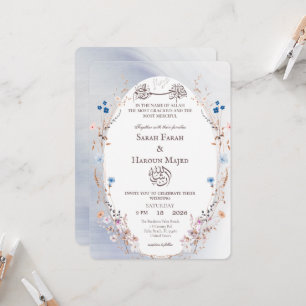 Carte de Nikkah musulmane Bismillah bleu et or