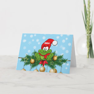 Carte de Noël 2024 Grenouille sur l'arbre