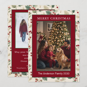 Carte de Noël 2 photos Aquarelle Rouge Baie de Hou