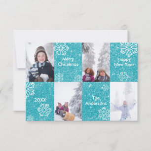 Carte de Noël 3x5 avec 4 Photos et Fond Pailleté B