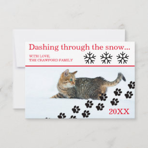 Carte de Noël 3x5 - Chat se précipitant dans la ne