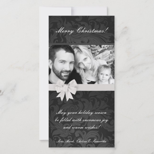 Carte de Noël 4x8 Gris Gris Floral Bow Ribbo (Devant)