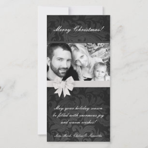 Carte de Noël 4x8 Gris Gris Floral Bow Ribbo