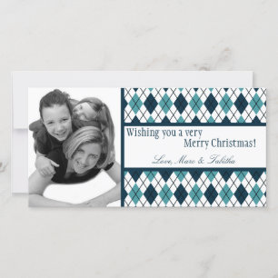 Carte de Noël 4x8 Jacquard bleu blanc encadré
