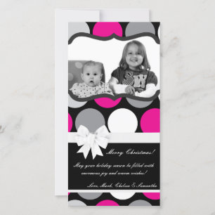 Carte de Noël 4x8 rose chaud noir Polka point phot