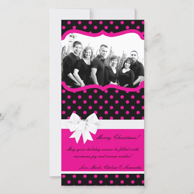 Carte de Noël 4x8 rose chaud noir Polka point phot (Devant)