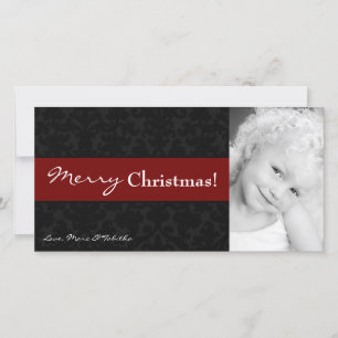 Carte de Noël 4x8 Rouge noir Damas cadre photo