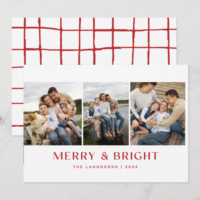 Carte de Noël à 3 photos Merry & Bright (Devant / Derrière)