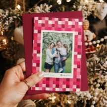 Carte de Noël à cadre à carreaux rouge scintillant