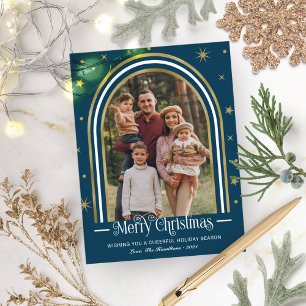 Carte de Noël à cadre arqué Famille Photo Vacances