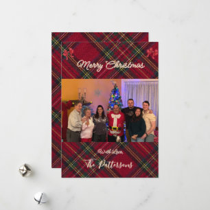 Carte de Noël à carreaux avec photo de famille